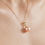 14K yellow gold pendant with natural pink cultured pearl 7 – 8 mm Elysia