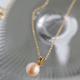14K yellow gold pendant with natural pink cultured pearl 7 – 8 mm Elysia