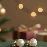 Cercei stud din aur 14K cu perle de cultură albe 7.5–8 mm