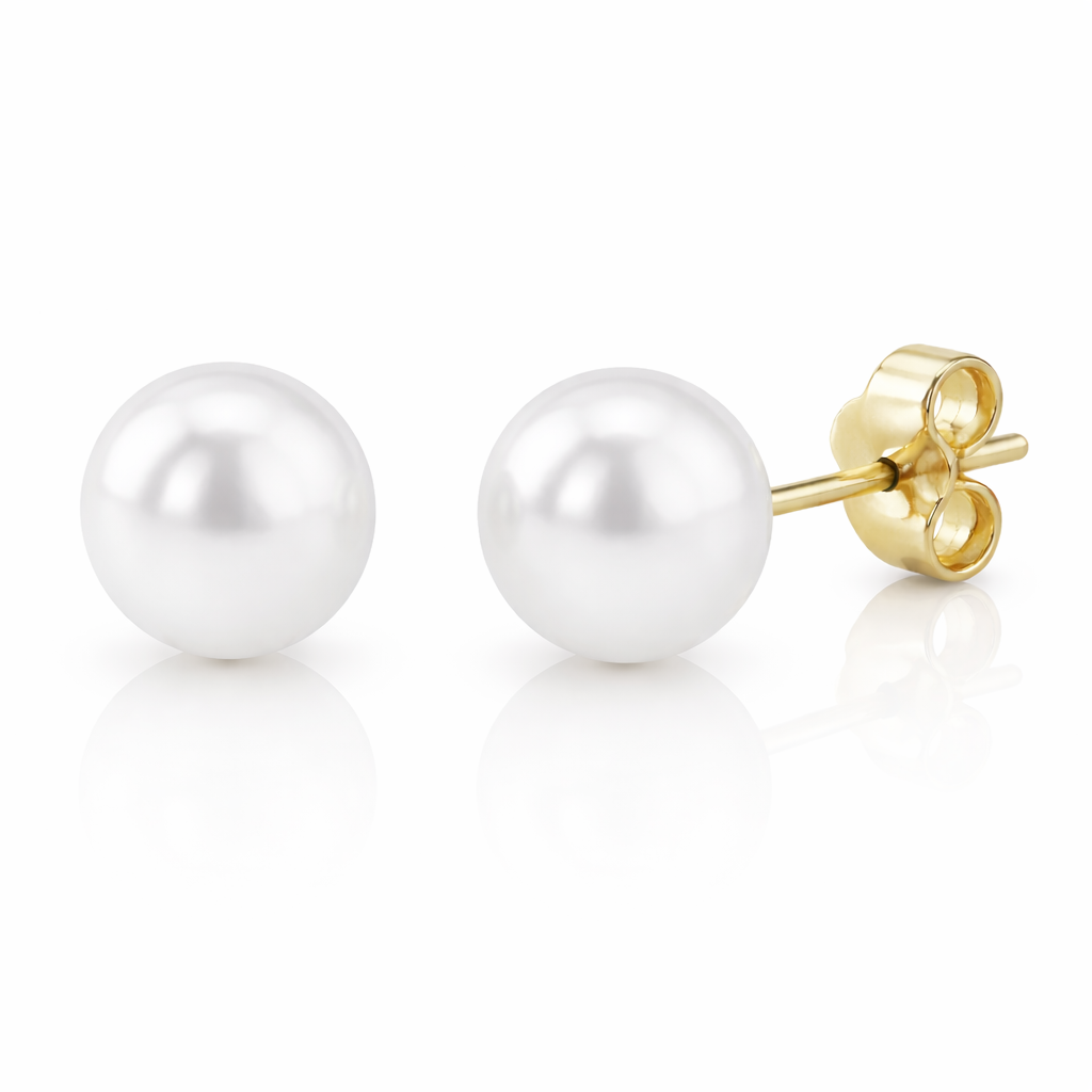 Cercei Aur 14K cu Perle Naturale Albe 5-6mm Stud detaliu - cercei perle naturale aur 14K - Royal Pearls