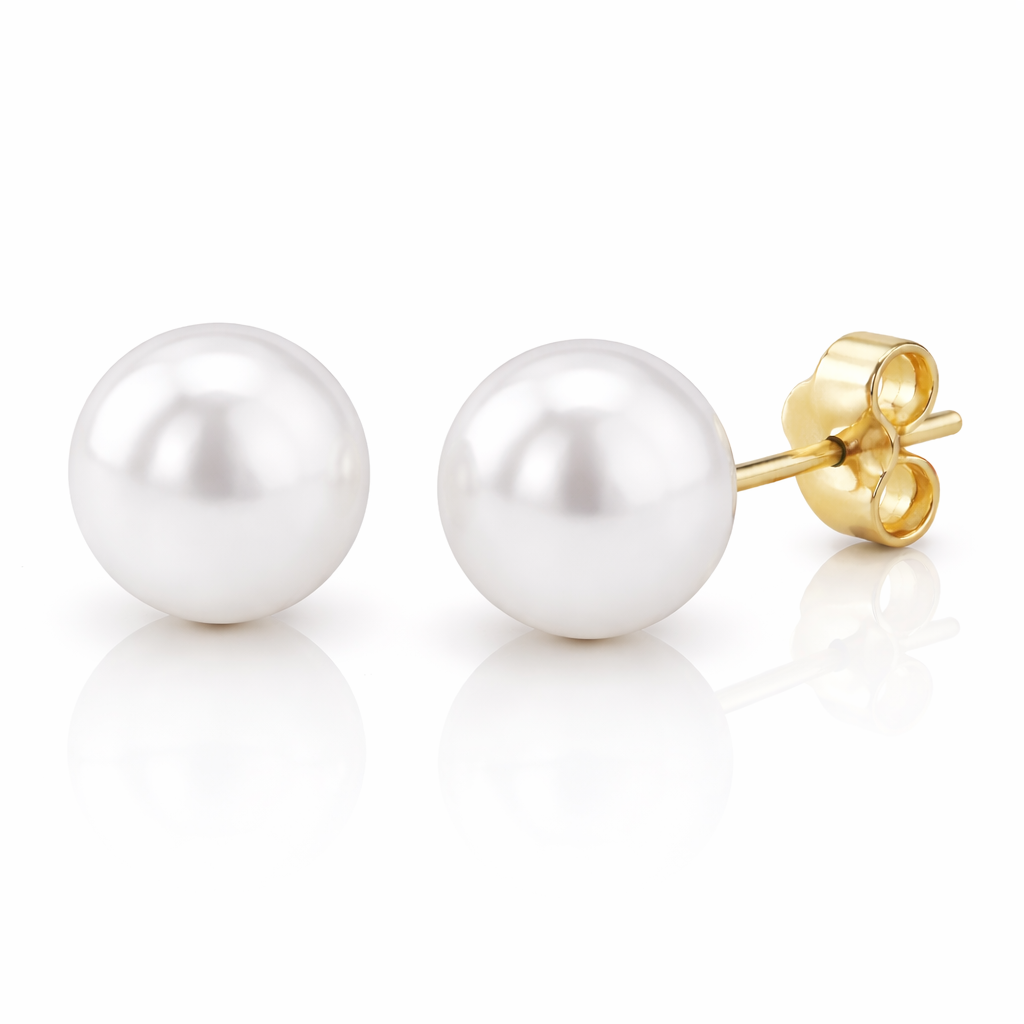 Cercei Aur 14K cu Perle Naturale Albe 7-8mm Stud detaliu - cercei perle naturale aur 14K - Royal Pearls