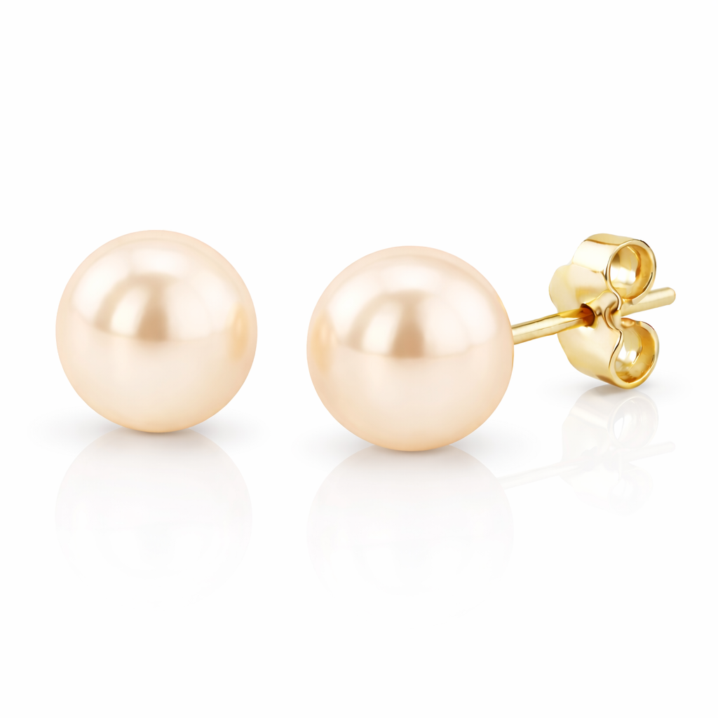 Cercei Aur 14K cu Perle Naturale Champagne 7-8mm Stud detaliu - cercei perle naturale aur 14K - Royal Pearls