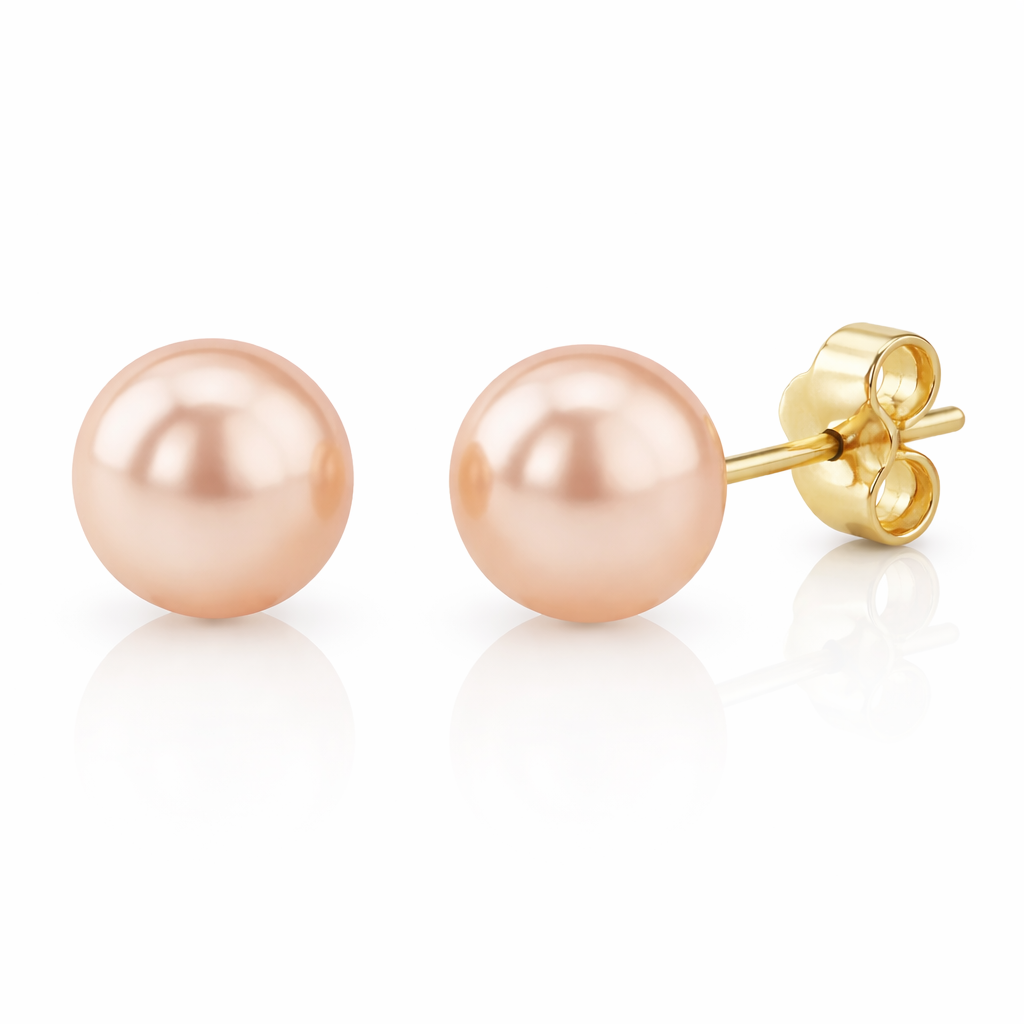Cercei Aur 14K cu Perle Naturale Roz 7-8mm Stud detaliu - cercei perle naturale aur 14K - Royal Pearls