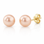 Cercei tip stud cu perle de apă dulce roz cu dimensiunea de 7mm și aur de 14 carate culoarea galben 