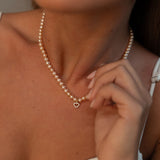 Colier cu perle de cultura roz 5–5.5 mm cu pandantiv din aur 14K Lumin Heart