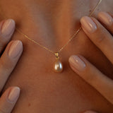 Colier Perlă Naturală de Cultura Roz Lacrima 7-8 mm si Aur 14K (585) galben - Lira