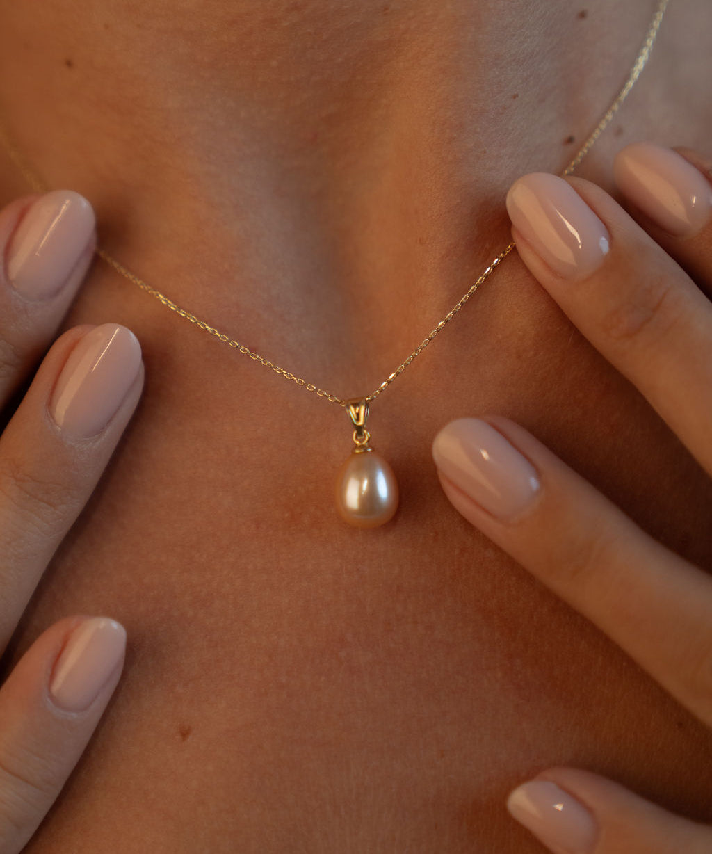 Pandantiv din aur 14K galben cu perlă naturală de cultură roz drop 8–9 mm Lira