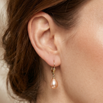 cercei perle naturale roz lacrima 8-9mm tortita aur 14k detaliu - catherine - royal pearls