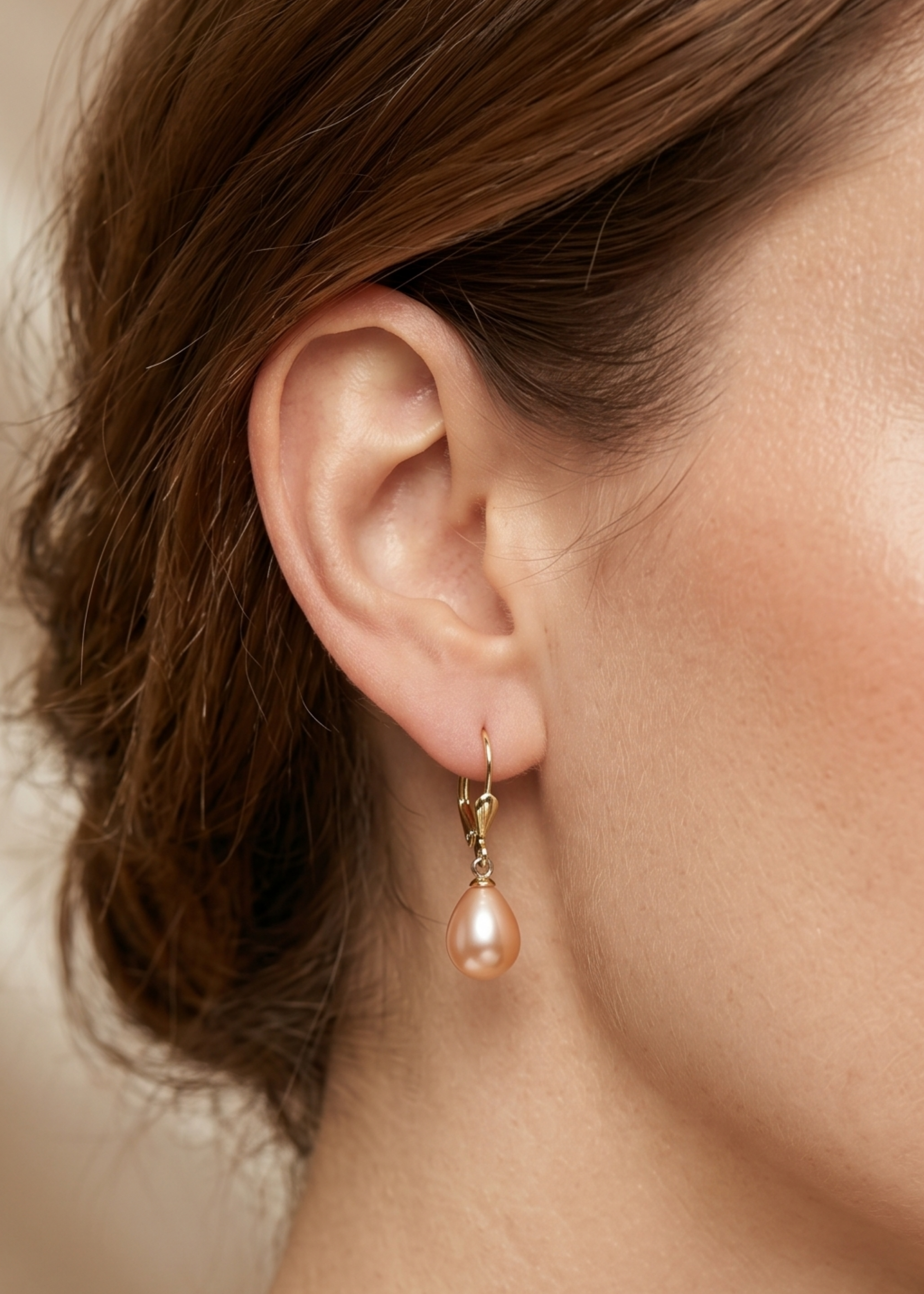Cercei Aur 14K cu Perle Naturale Roz Lacrima 8-9mm Tortita — Catherine - cercei perle naturale aur 14K - Royal Pearls