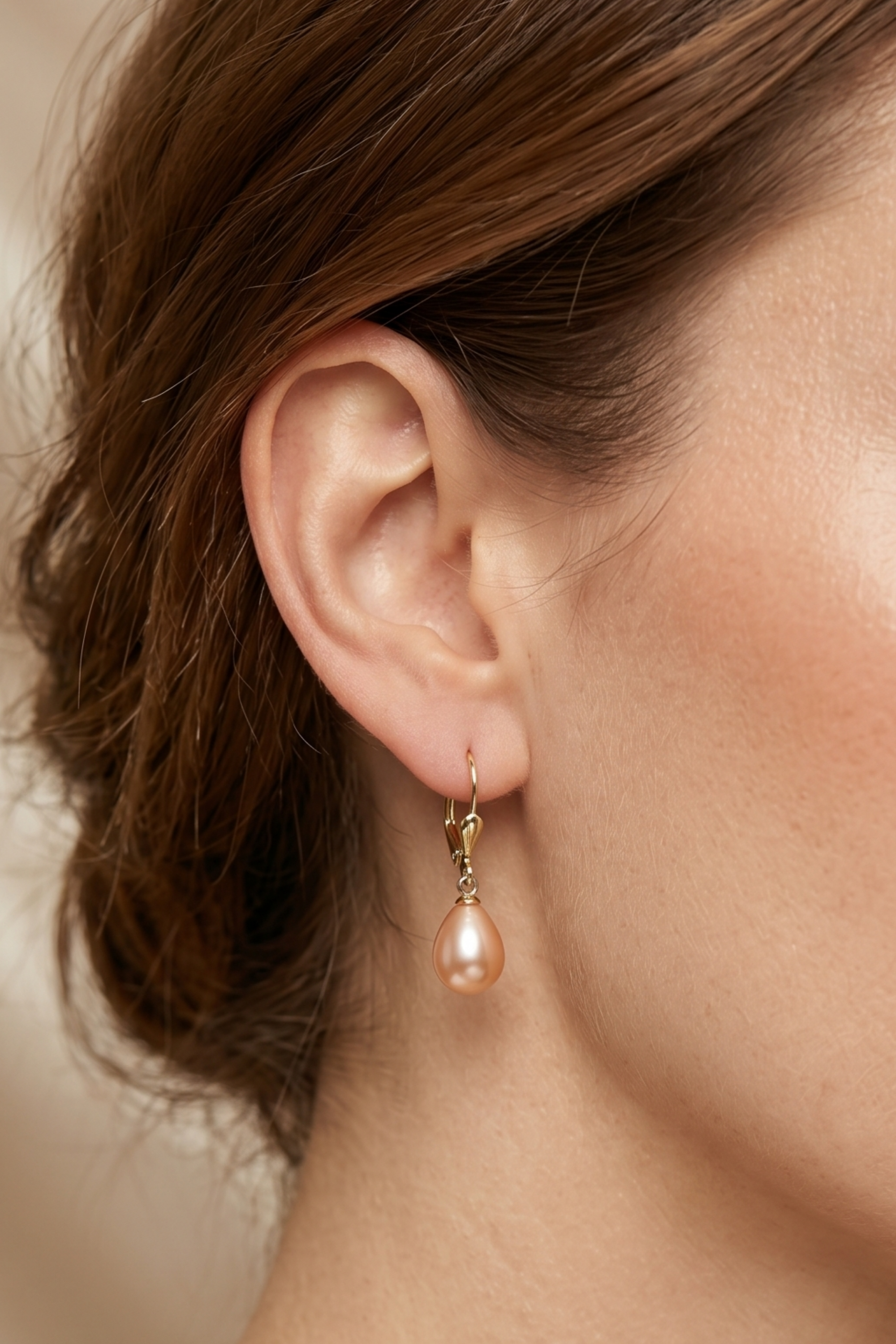 cercei perle naturale roz lacrima 8-9mm tortita aur 14k detaliu - catherine - royal pearls