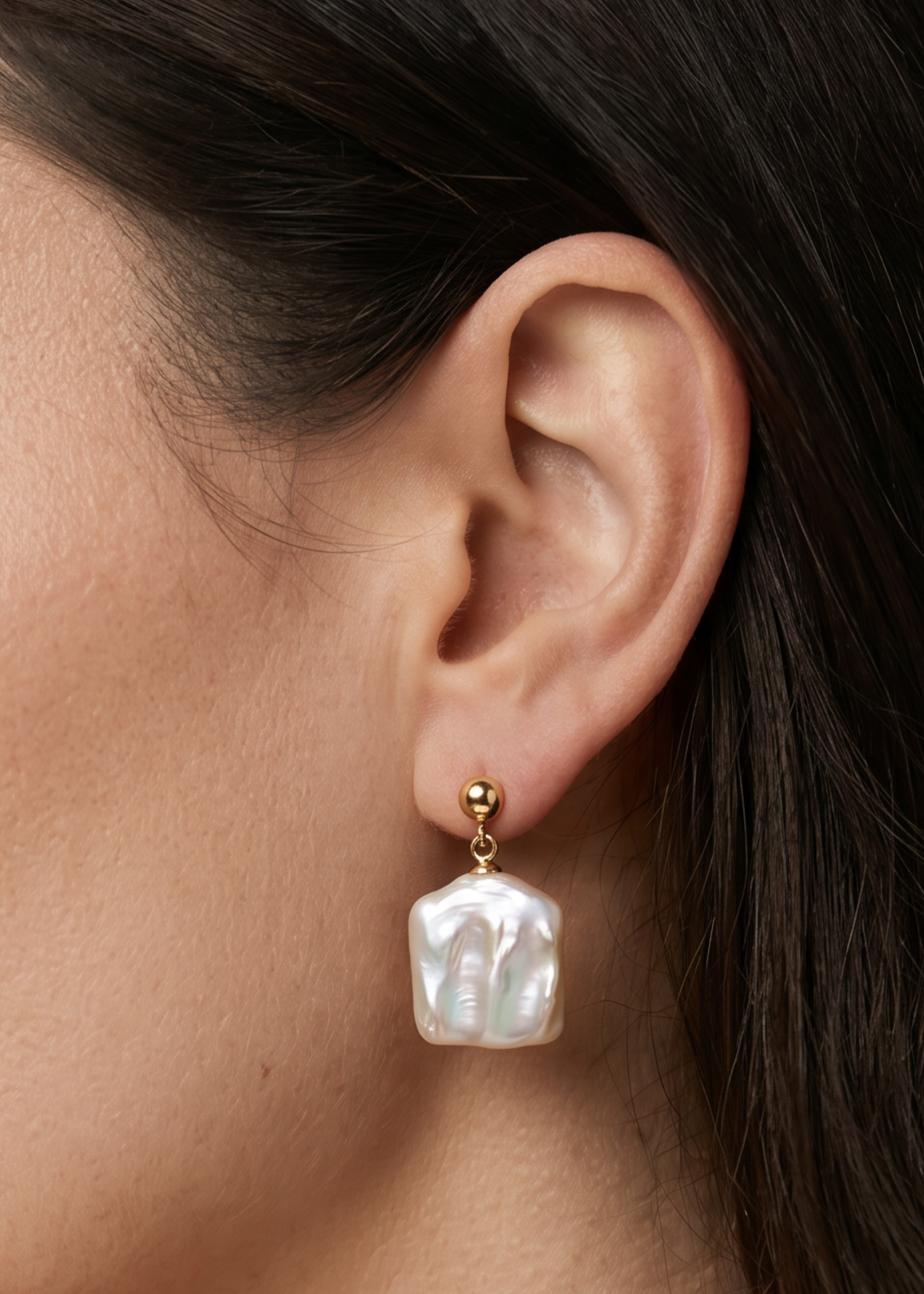 Cercei Aur 14K cu Perlă Keshi — Marina detaliu - cercei perle naturale aur 14K - Royal Pearls