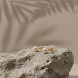 14K gold stud earrings with pink cultured pearls 5 – 6 mm