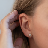 14K gold stud earrings with white cultured pearls 7 – 8 mm