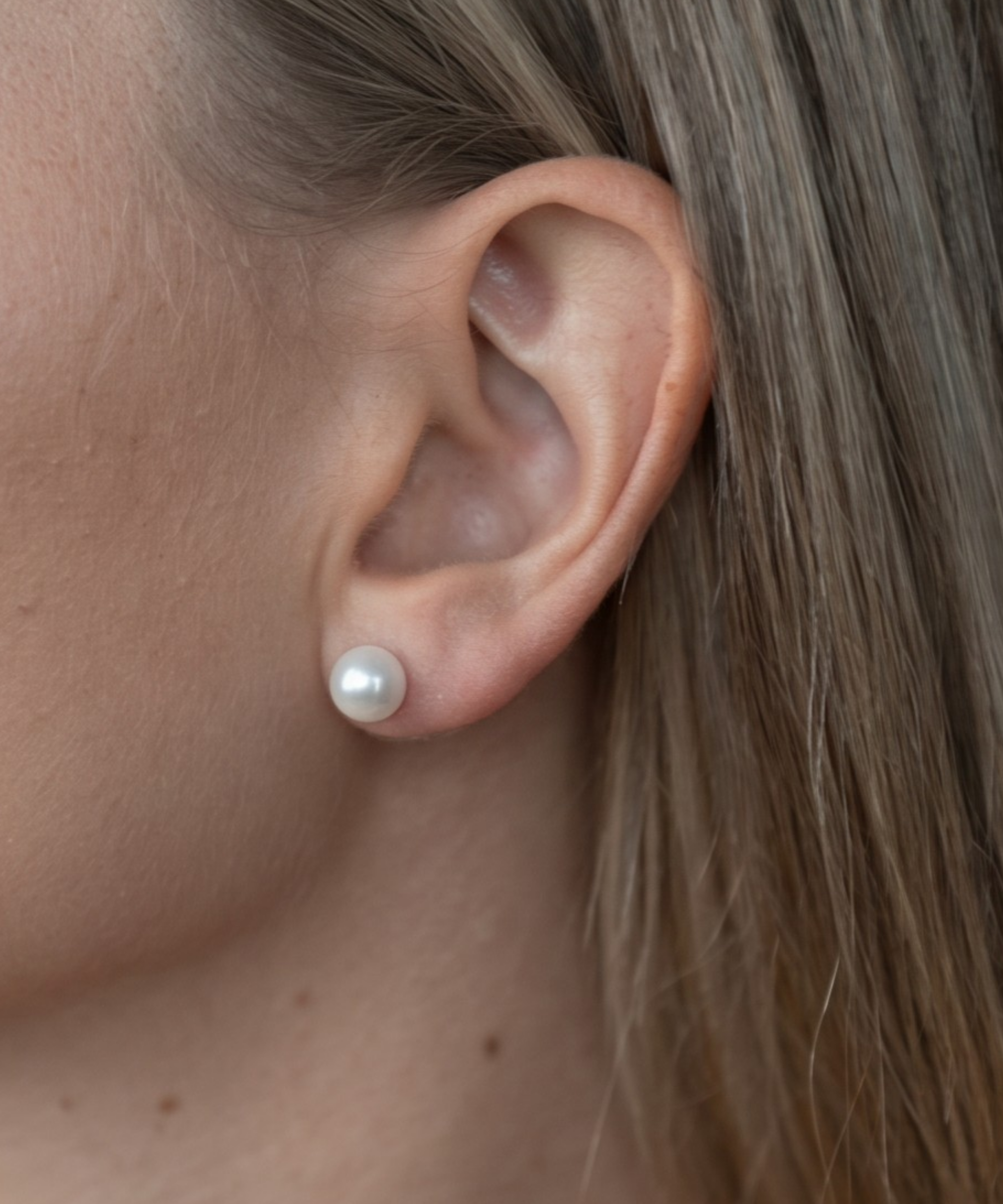 Cercei stud din aur 14K cu perle de cultură albe 8–9 mm