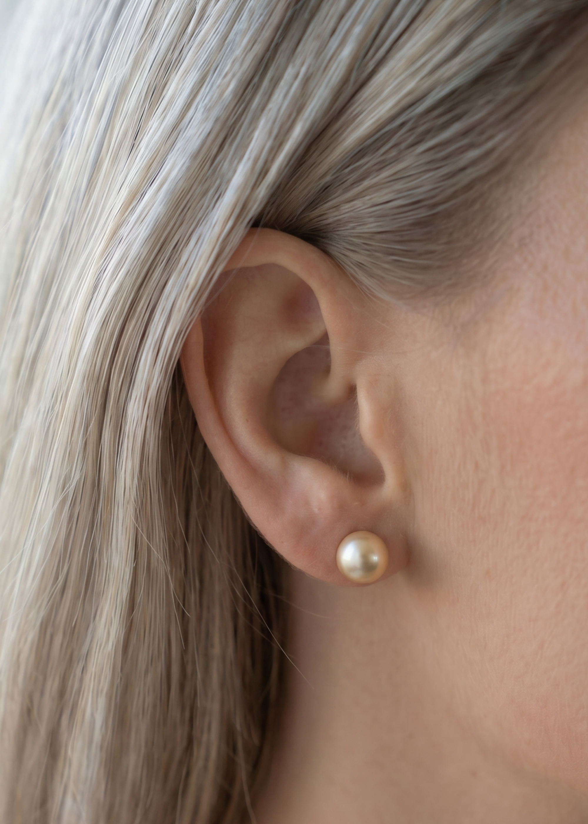 Cercei Aur 14K cu Perle Naturale Champagne 8-9mm Stud - cercei perle naturale aur 14K - Royal Pearls