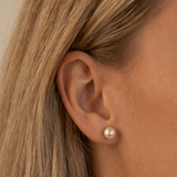 cercei stud perle naturale champagne 7-8mm aur 14k detaliu - royal pearls