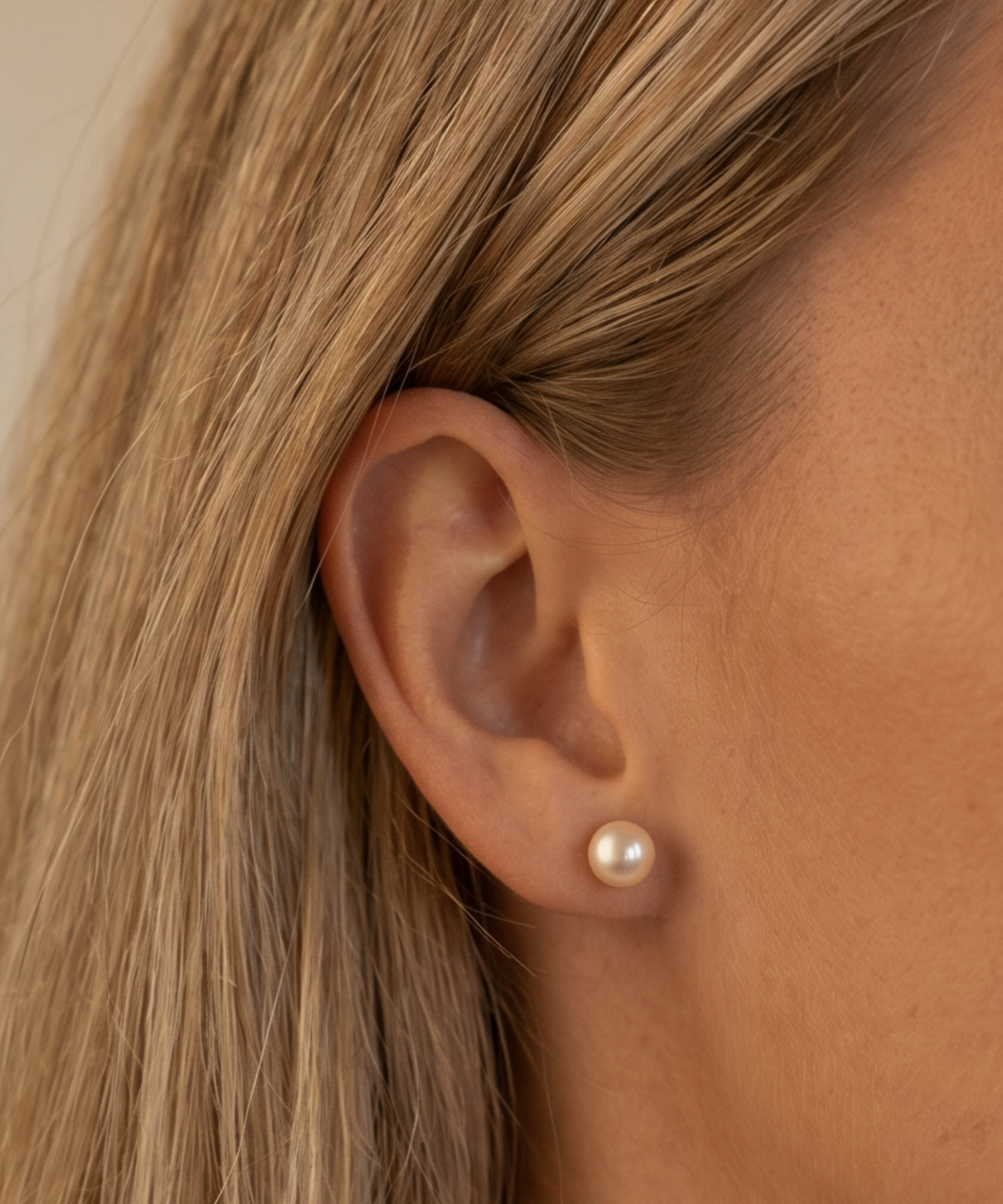 Cercei Aur 14K cu Perle Naturale Champagne 7-8mm Stud