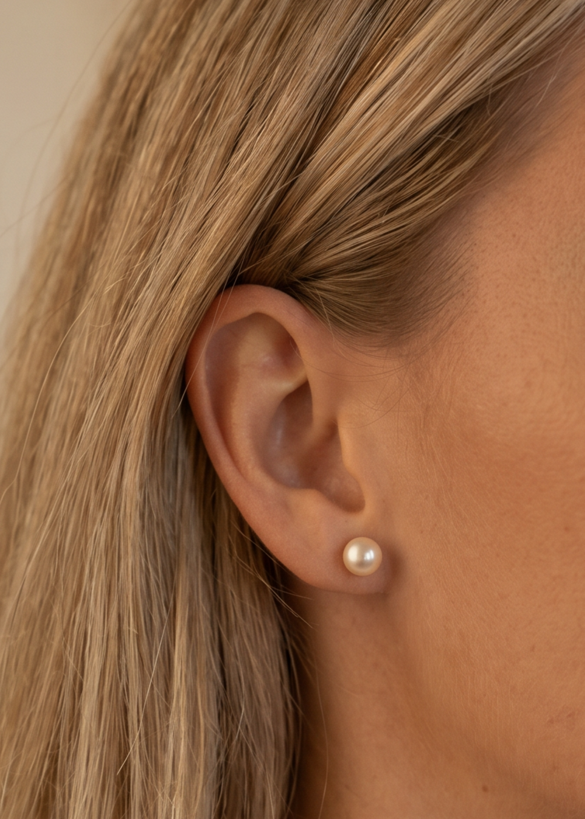 Cercei Aur 14K cu Perle Naturale Champagne 7-8mm Stud - cercei perle naturale aur 14K - Royal Pearls