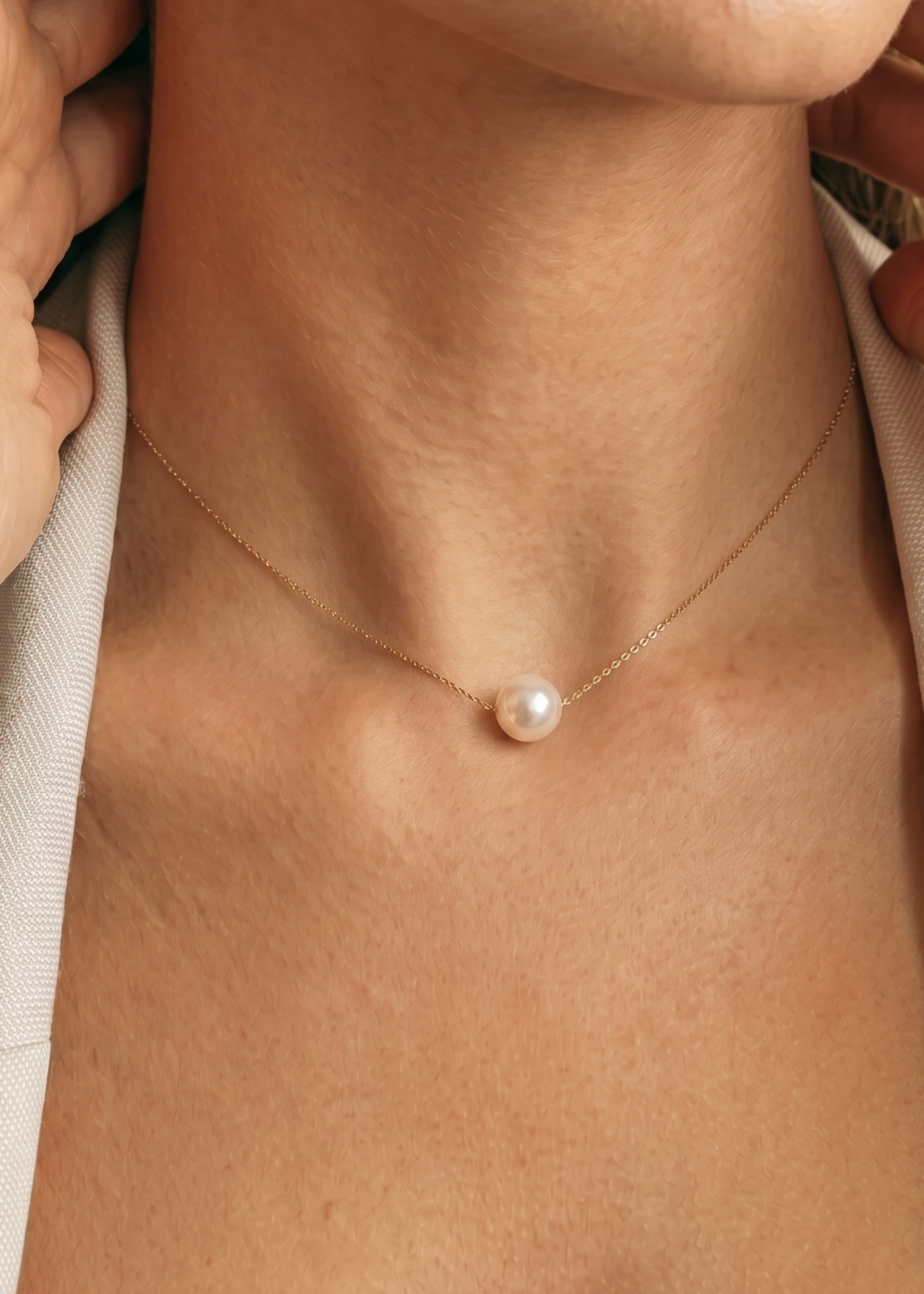 Colier Aur 14K cu Perlă Naturală Albă Rotundă 7-8mm — Marie - colier perle naturale aur 14K - Royal Pearls