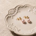 cercei perle naturale roz lacrima 8-9mm tija aur 14k prezentare - lady d - royal pearls