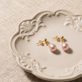 cercei perle naturale roz lacrima 8-9mm tija aur 14k prezentare - lady d - royal pearls