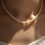 Colier cu perle naturale albe și inimă din aur 14K - Amour Pearl