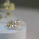 cercei stud perle naturale champagne 7-8mm aur 14k unghi - royal pearls