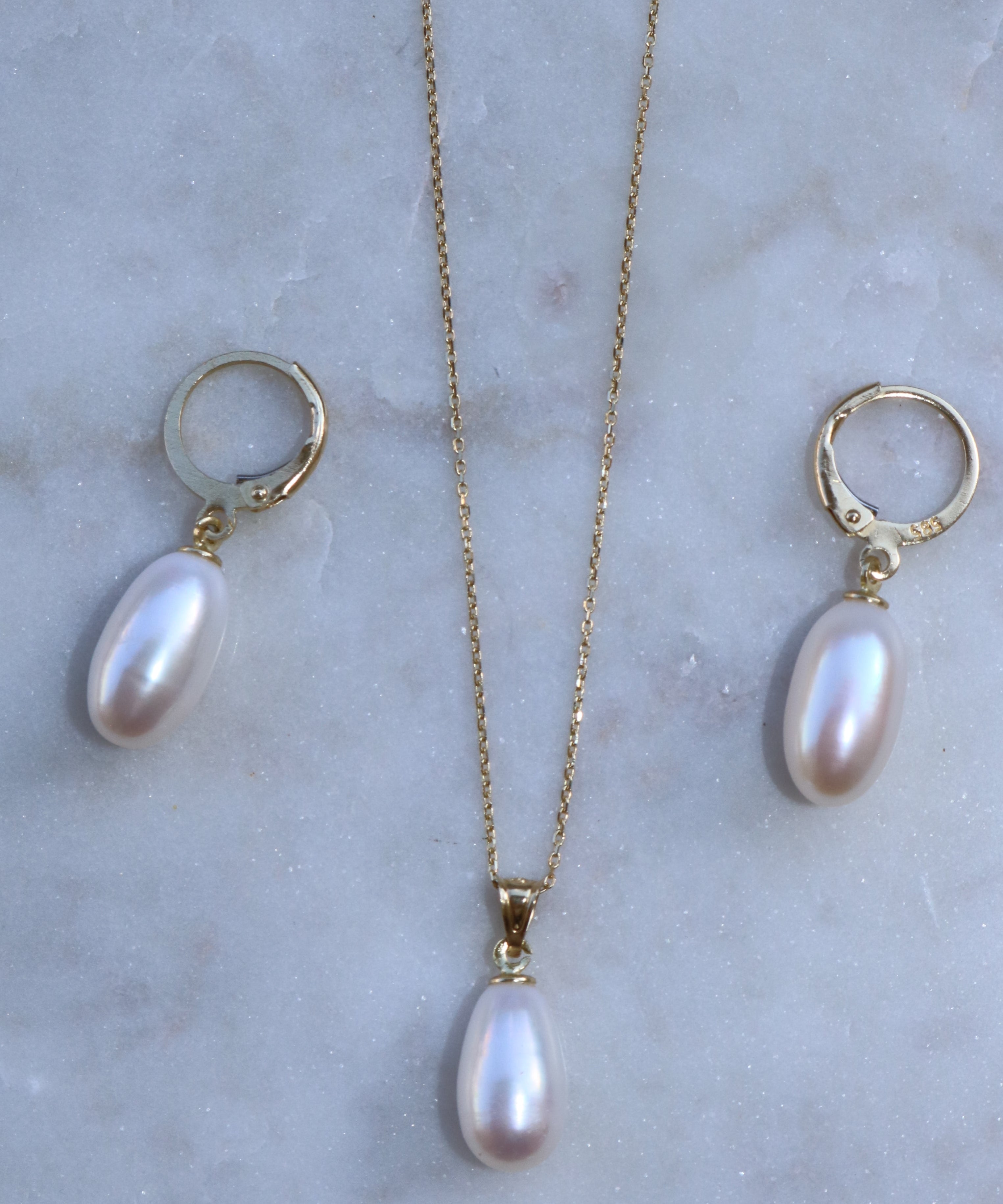 Set Perle Naturale Albe Aur 14K Josephine – Perle Lacrimă 8–9 mm