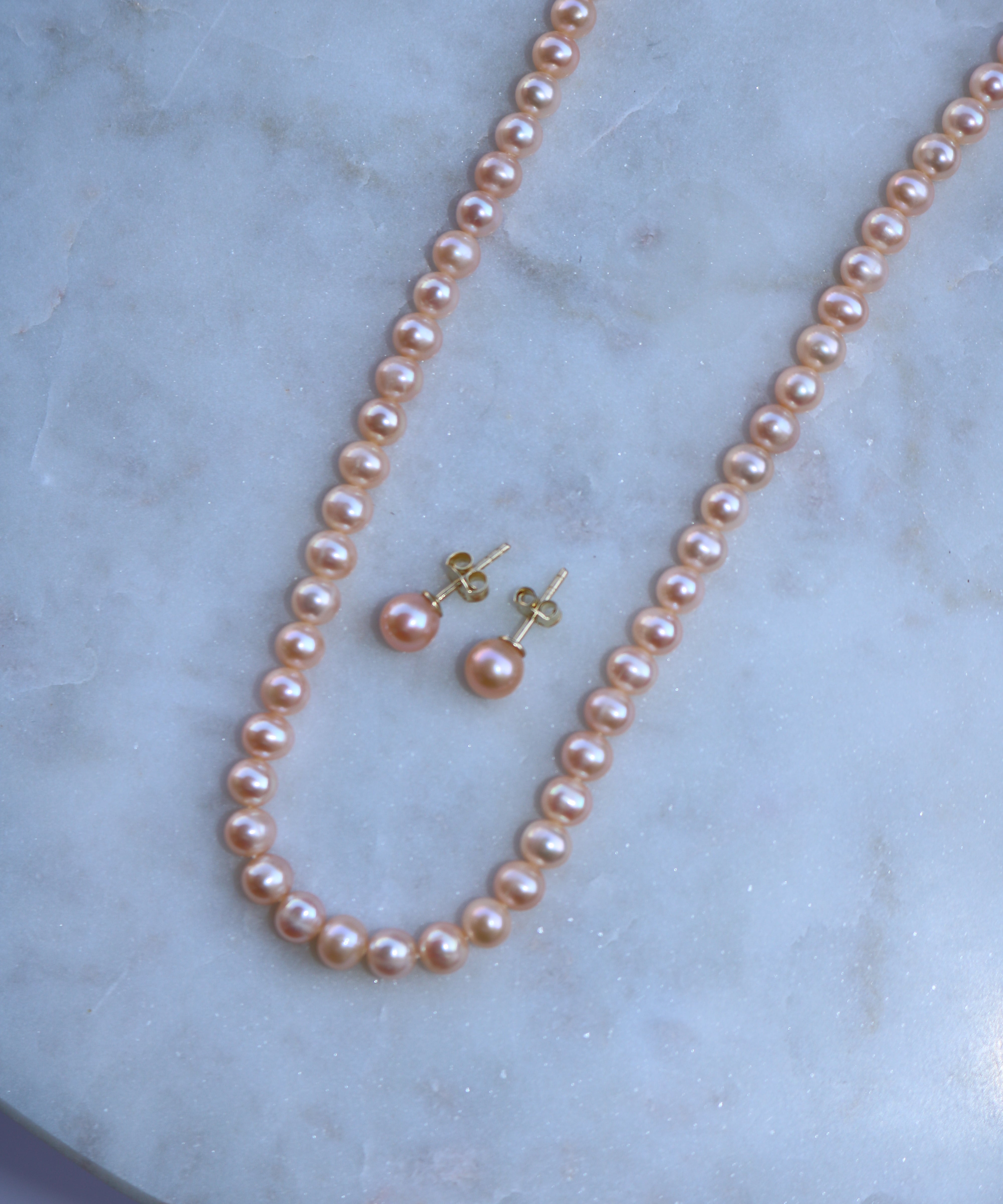 Set Perle Naturale Roz Aur 14K – Perle Rotunde Mici