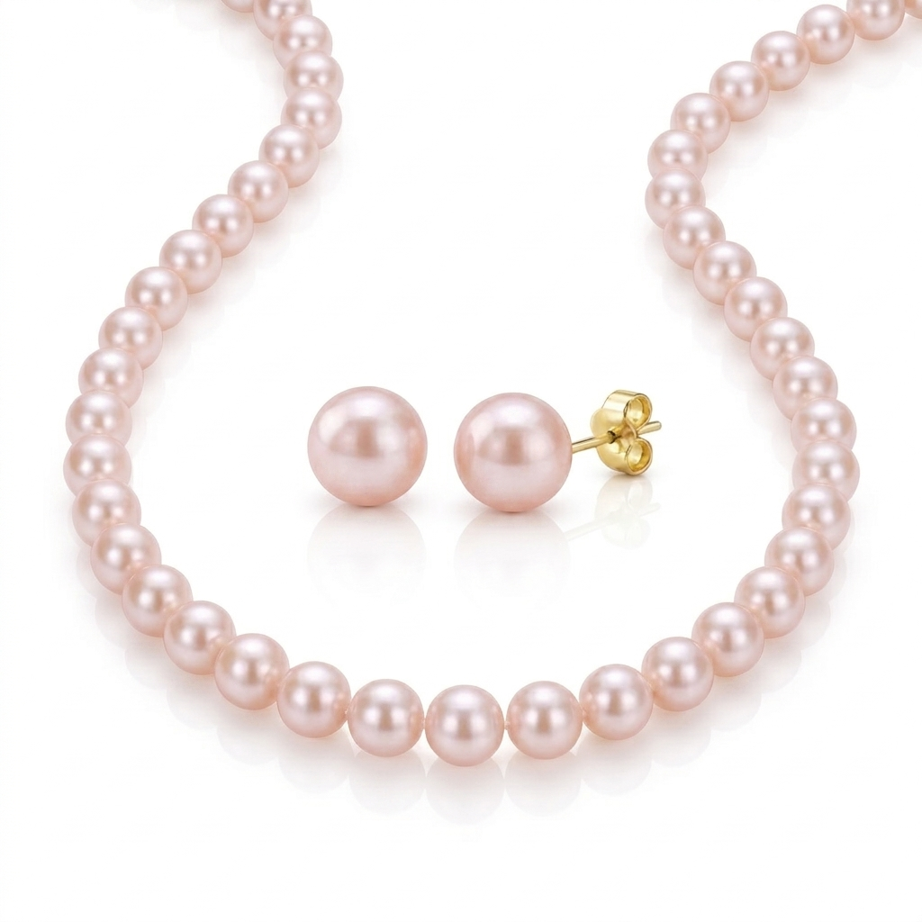 set bijuterii perle naturale roz mici aur 14k cutie cadou - royal pearls