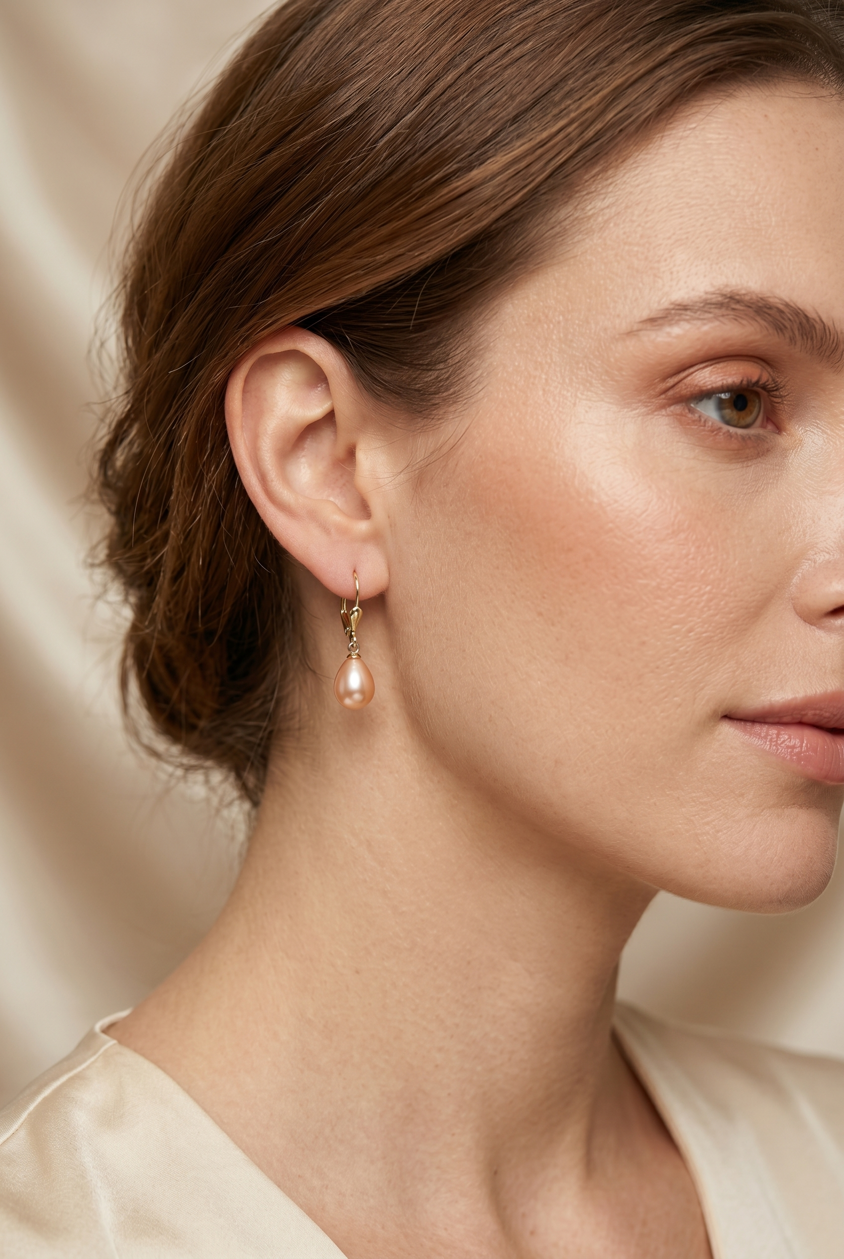 cercei perle naturale roz lacrima 8-9mm tortita aur 14k lifestyle - catherine - royal pearls