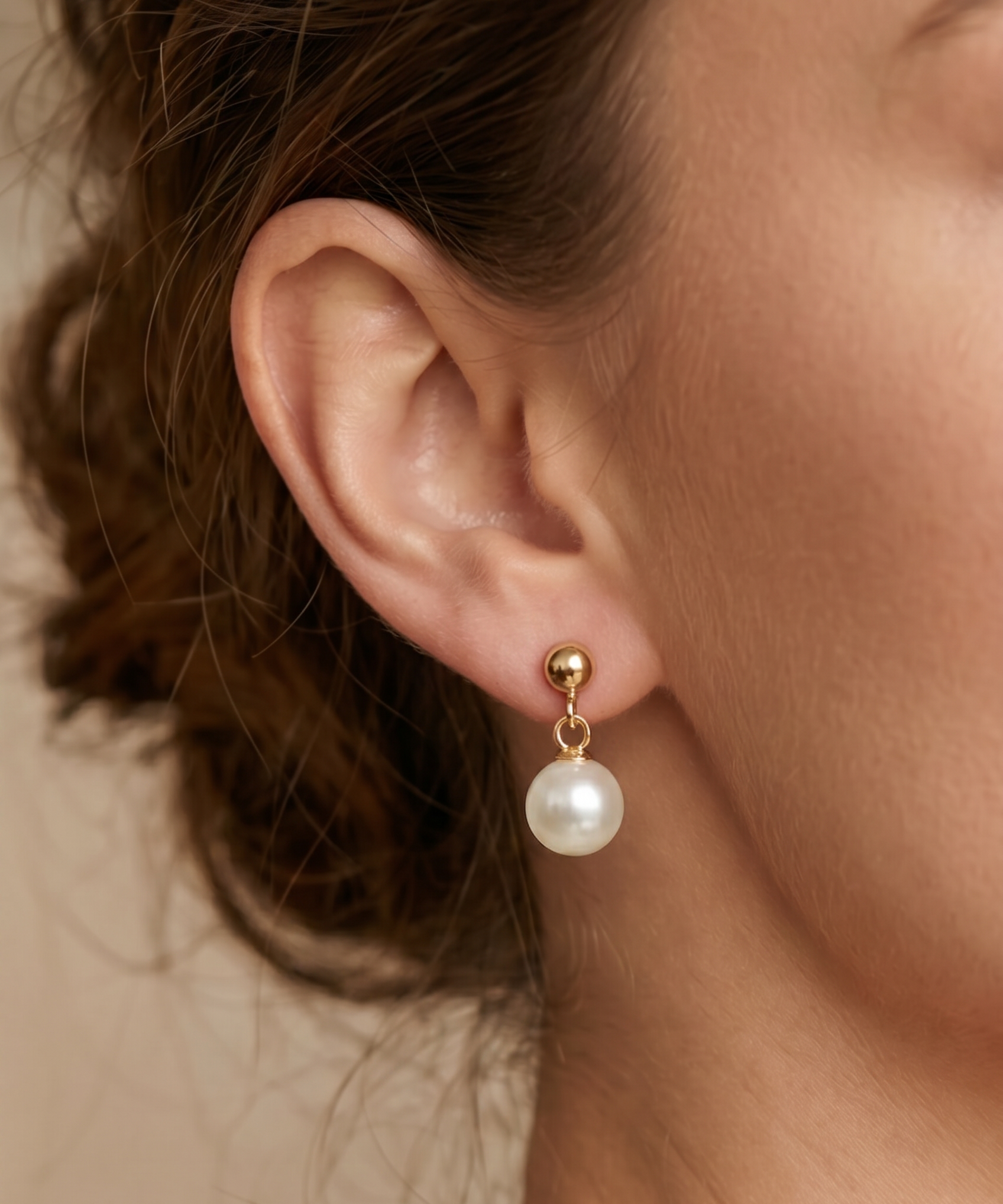 Cercei Aur 14K cu Perle Naturale Albe 7-8mm Tija — Anne