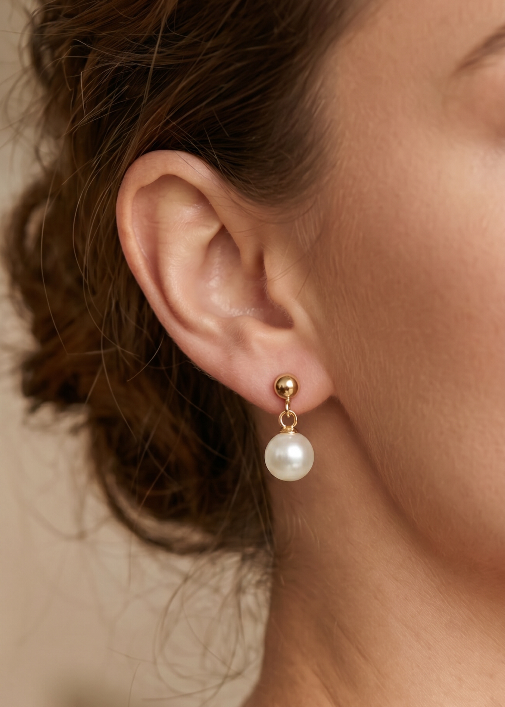 Cercei Aur 14K cu Perle Naturale Albe 7-8mm Tija — Anne - cercei perle naturale aur 14K - Royal Pearls