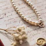 colier perle naturale albe 4-5mm inima aur 14k prezentare - amour pearl - royal pearls