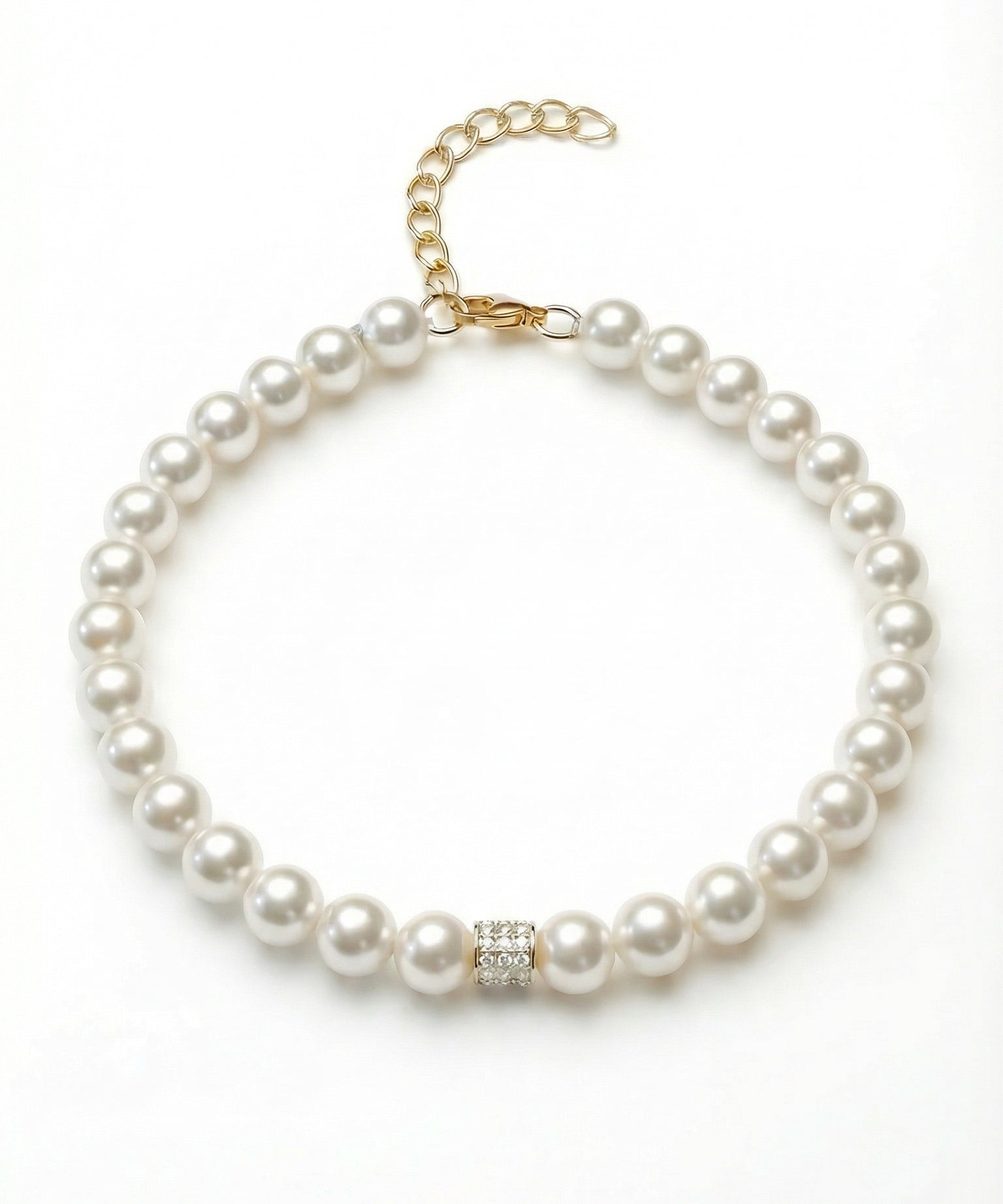 Brățară din aur 14K galben cu perle naturale de cultură albe, 5–5,5 mm