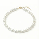 Brățară din aur 14K galben cu perle naturale de cultură albe, rice shape