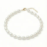 Brățară din aur 14K galben cu perle naturale de cultură albe, rice shape