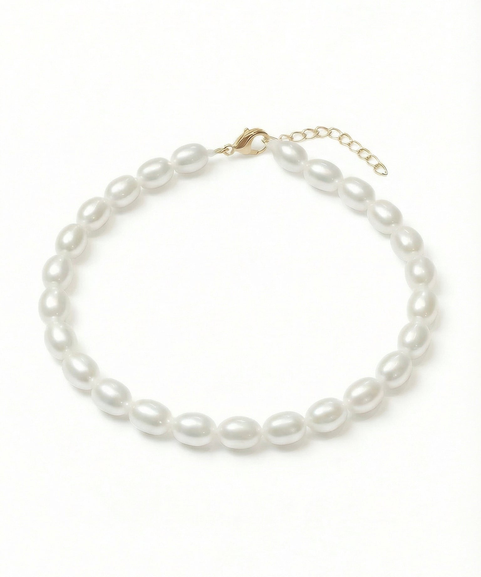 Brățară din aur 14K galben cu perle naturale de cultură albe, rice shape