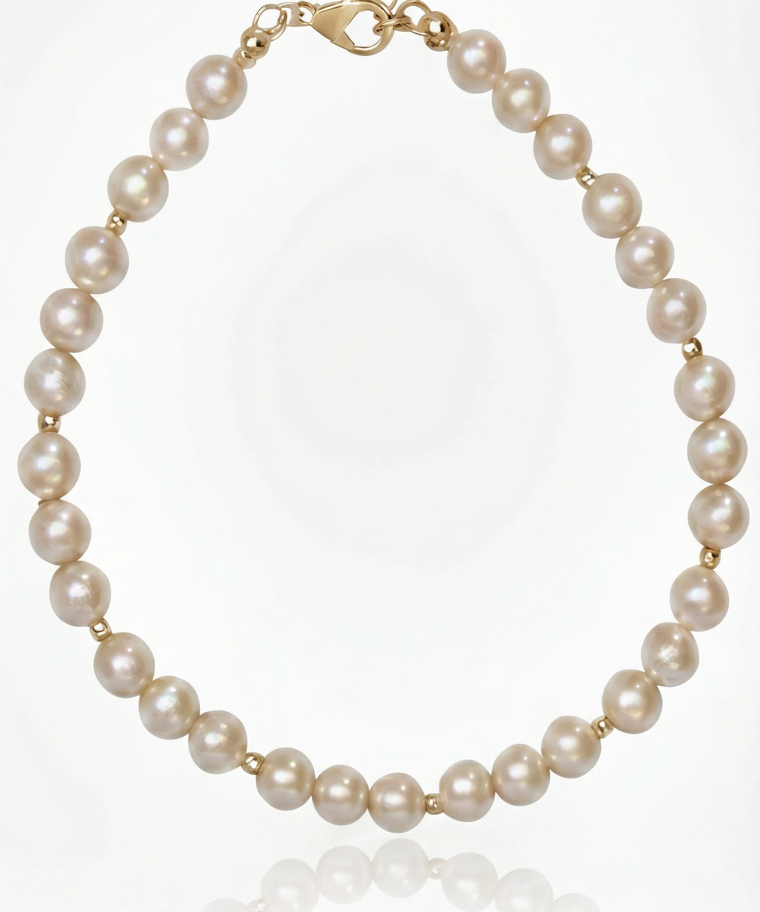 Brățară cu perle naturale de cultură roz 5–5,5 mm și aur 14K galben