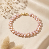 Brățară Perle Naturale Roz AAA Ovale și Aur 14K — Serenity