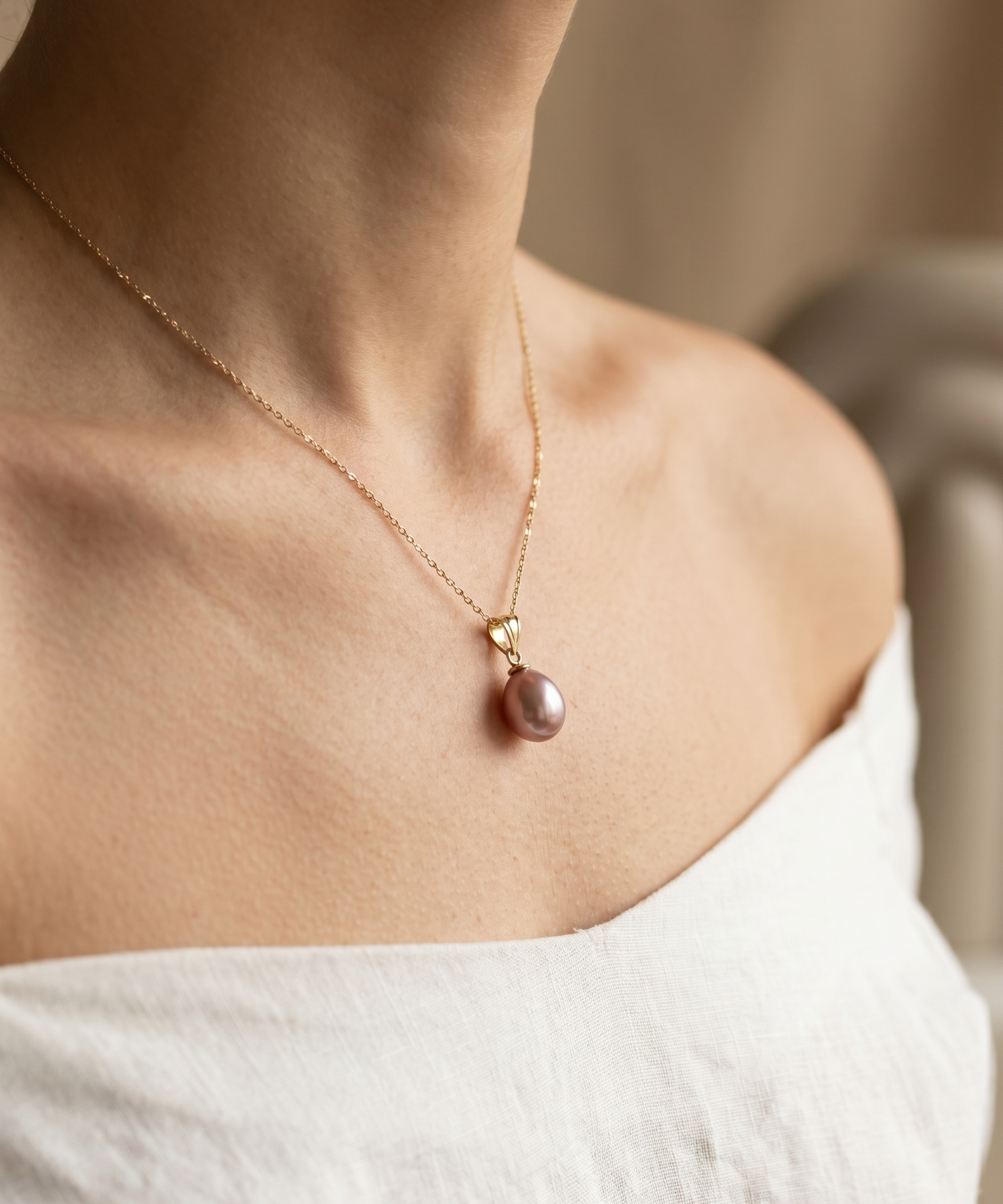 colier perle naturale mov lacrima 8-9mm aur 14k detaliu - nova - royal pearls