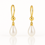 Cercei din aur 14K galben cu perle naturale de cultură albe, 8–8,5 mm, formă lacrimă