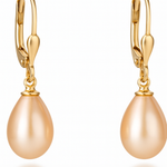 Cercei din aur 14K galben cu perle naturale de cultură roz, 8–8,5 mm, formă lacrimă