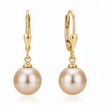 Cercei din aur 14K galben cu perle naturale de cultură roz, 8–8,5 mm