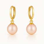 Cercei lungi din aur 14K galben cu perle naturale de cultură roz, 7–7,5 mm