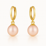 Cercei lungi din aur 14K galben cu perle naturale de cultură roz, 7–7,5 mm