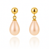 Cercei stud lungi din aur 14K galben cu perle naturale de cultură roz, formă lacrimă
