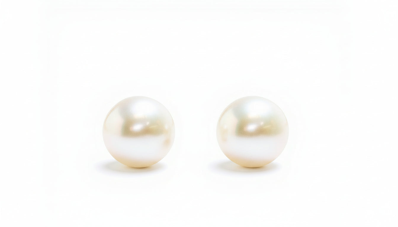 Cercei stud din aur 14K galben cu perle naturale de cultură albe, 8,5–9 mm