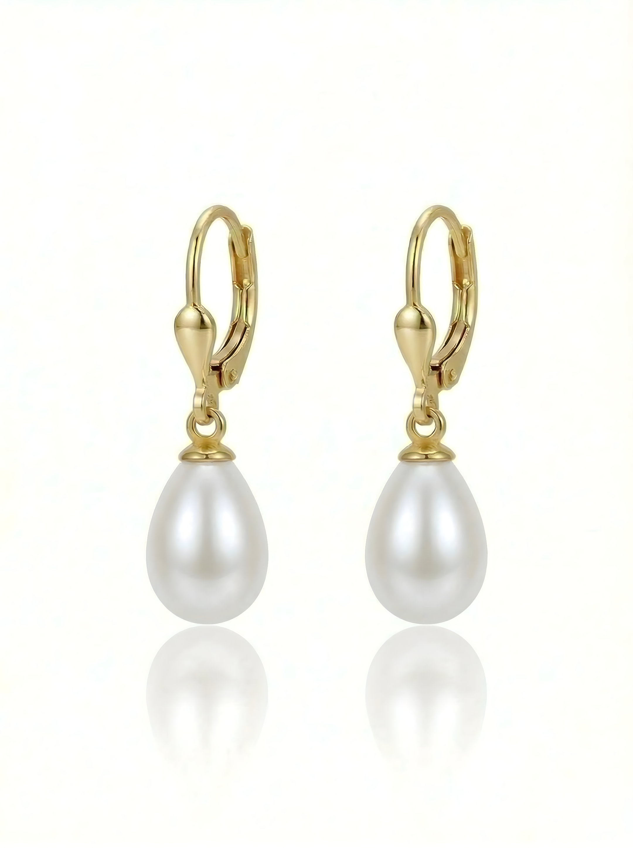 Cercei Aur 14K cu Perle Naturale Albe Lacrimă 8-9mm Tortița — Catherine detaliu - cercei perle naturale aur 14K - Royal Pearls