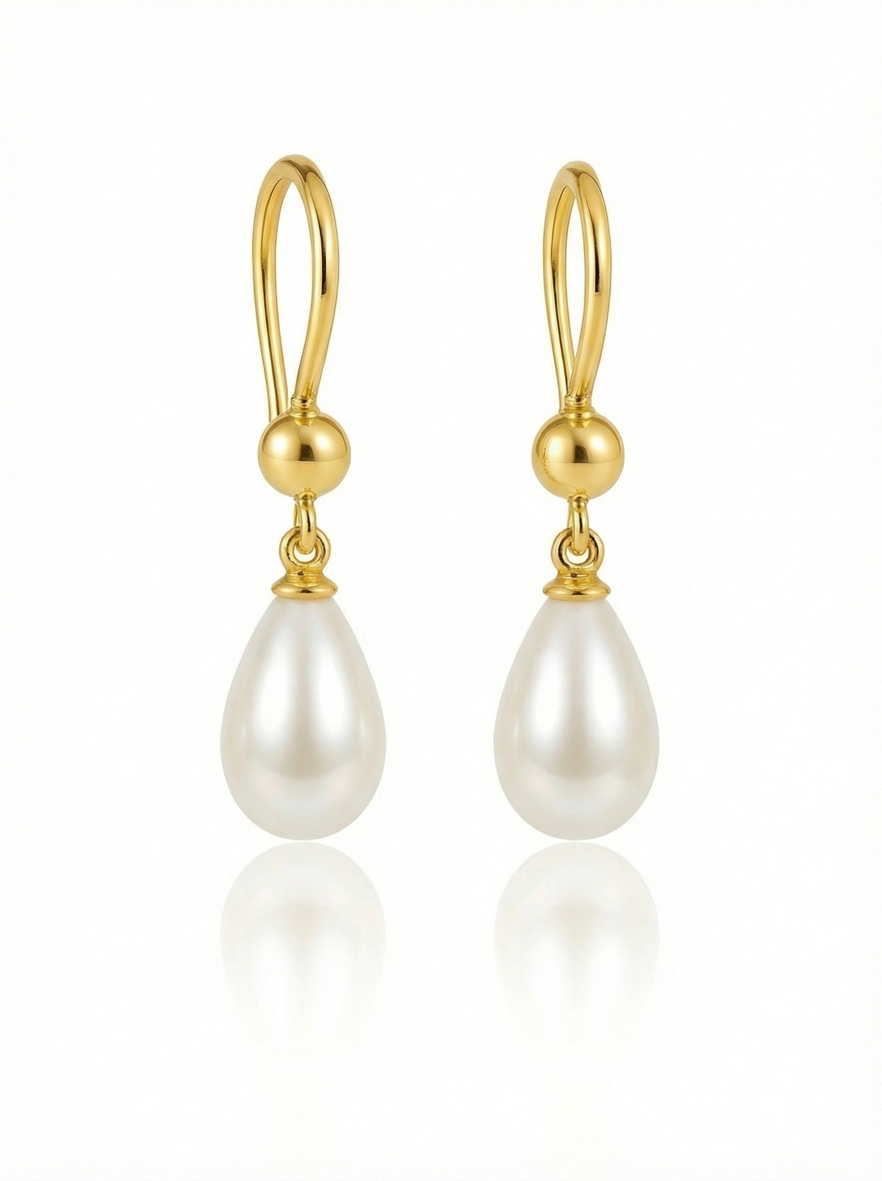 Cercei Aur 14K cu Perle Naturale Albe Lacrima 8-9mm Tortita — Elisabeth - cercei perle naturale aur 14K - Royal Pearls
